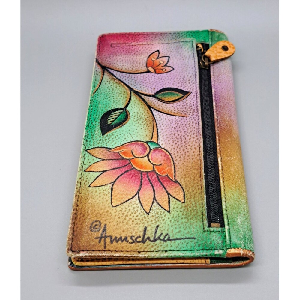 Anuschka Multicolor Floral Women's Wallet Snap ID Window Card Slots Zip Pocket